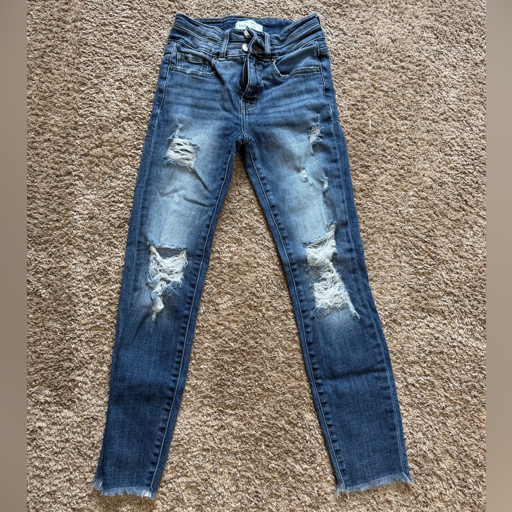 BKE Distressed Skinny Jeans - Dark Blue